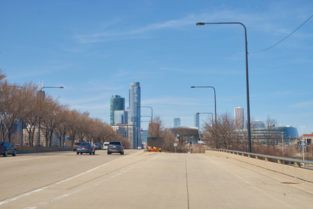 CHICAGO, IL - MARCH 25, 2016: Chicago traffic in the daytime. Chicago is the third most populous city in the United States.のeditorial素材
