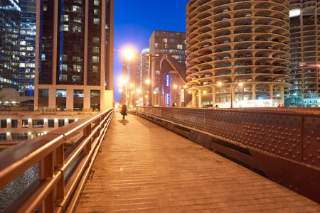 CHICAGO, IL - CIRCA MARCH, 2016: Chicago at night time. Chicago is the third most populous city in the United States.のeditorial素材
