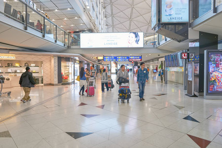 HONG KONG - MAY 12, 2016: inside of Hong Kong International Airport. Hong Kong International Airport is the main airport in Hong Kong. It is located on the island of Chek Lap Kok.のeditorial素材