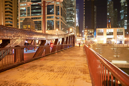 CHICAGO, IL - CIRCA MARCH, 2016: Chicago at night time. Chicago is the third most populous city in the United States.のeditorial素材