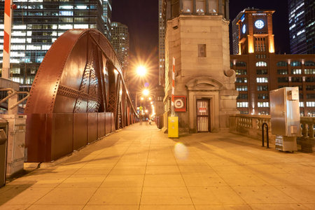 CHICAGO, IL - CIRCA MARCH, 2016: Chicago at night time. Chicago is the third most populous city in the United States.のeditorial素材