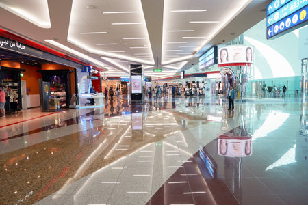 DUBAI, UAE - MAY 13, 2016: inside of Dubai International Airport. Dubai International Airport is the primary airport serving Dubai, United Arab Emirates.のeditorial素材