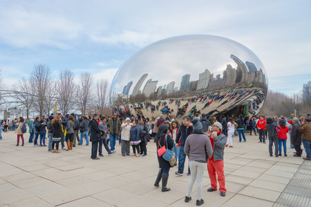 CHICAGO, IL - CIRCA MARCH, 2016: Cloud Gate in the daytime. Cloud Gate is a public sculpture by Indian-born British artist Anish Kapoor.のeditorial素材