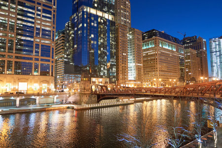 CHICAGO, IL - CIRCA MARCH, 2016: Chicago at twilight. Chicago is the third most populous city in the United Statesのeditorial素材
