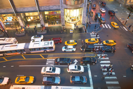 CHICAGO, IL - CIRCA MARCH, 2016: Chicago at dusk. Chicago is the third most populous city in the United States.のeditorial素材