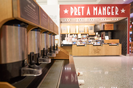 CHICAGO, IL - CIRCA MARCH, 2016: interior of Pret a Manger. Pret a Manger is a sandwich shop chain based in the United Kingdomのeditorial素材