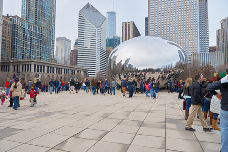 CHICAGO, IL - CIRCA MARCH, 2016: Cloud Gate in the daytime. Cloud Gate is a public sculpture by Indian-born British artist Anish Kapoor.のeditorial素材