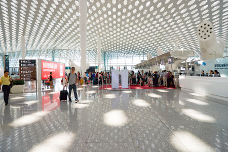 SHENZHEN, CHINA - CIRCA MAY, 2016: inside of Shenzhen Bao'an International Airport. It is located near Huangtian and Fuyong villages in Bao'an District, Shenzhen, Guangdong, China.のeditorial素材