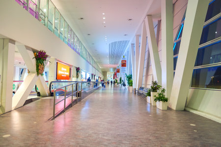 KUALA LUMPUR, MALAYSIA - CIRCA MAY, 2016: inside of Kuala Lumpur International Airport. Kuala Lumpur International Airport (KLIA) is Malaysia's main international airportのeditorial素材