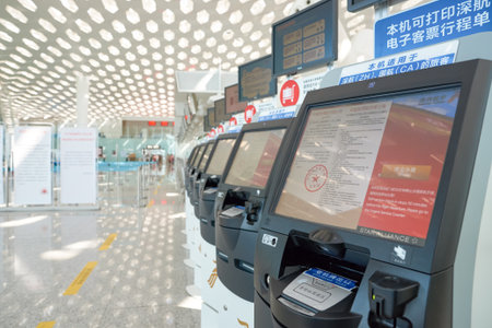 SHENZHEN, CHINA - CIRCA MAY, 2016: self check-in kiosks in Shenzhen Bao'an International Airport. It...