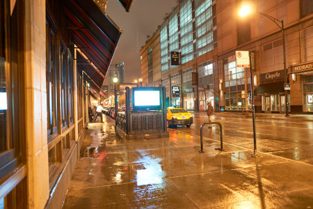 CHICAGO, IL - CIRCA MARCH, 2016: Chicago at night time. Chicago is the third most populous city in the United States.のeditorial素材