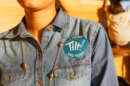 CHICAGO, IL - CIRCA MARCH, 2016: the TILT platform visitor at John Hancock Center's observatory. The John Hancock Center is a supertall skyscraper at 875 North Michigan Avenue, Chicago.のeditorial素材