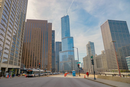 CHICAGO, IL - CIRCA MARCH, 2016: Chicago downtown in the daytime. Chicago is the third most populous city in the United States.のeditorial素材