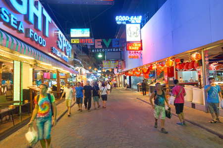 PATTAYA, THAILAND - CIRCA FEBRUARY, 2016: Walking Street in Pattaya at night time. is a red-light district in the city of Pattaya, Thailand