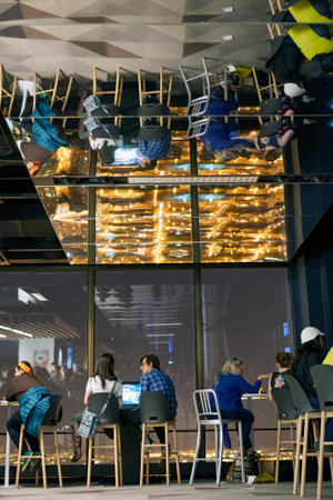 CHICAGO, IL - CIRCA MARCH, 2016: visitors at John Hancock Center's observatory. The John Hancock Center is a supertall skyscraper at 875 North Michigan Avenue, Chicago.のeditorial素材