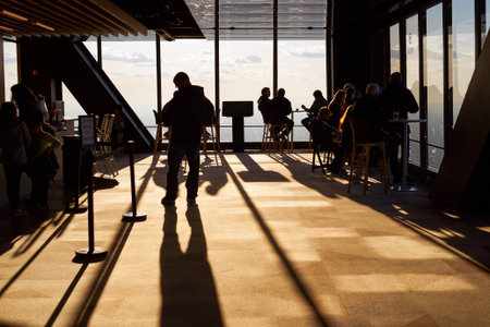 CHICAGO, IL - CIRCA MARCH, 2016: visitors at John Hancock Center's observatory. The John Hancock Center is a supertall skyscraper at 875 North Michigan Avenue, Chicago.のeditorial素材