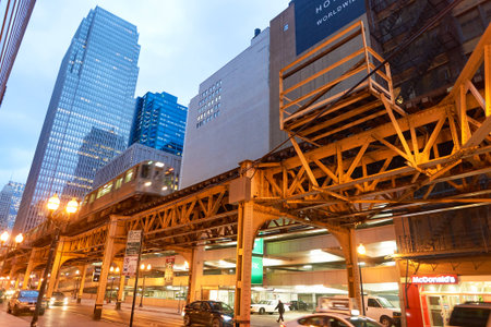 CHICAGO, IL - CIRCA MARCH, 2016: Chicago in the evening. Chicago is the third most populous city in the United States.のeditorial素材