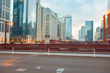 CHICAGO, IL - CIRCA APRIL, 2016: Chicago at twilight. Chicago is the third most populous city in the United Statesのeditorial素材