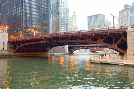 CHICAGO, IL - CIRCA APRIL, 2016: Chicago at twilight. Chicago is the third most populous city in the United Statesのeditorial素材