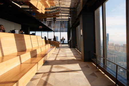 CHICAGO, IL - CIRCA MARCH, 2016: inside of John Hancock Center's observatory. The John Hancock Center is a supertall skyscraper at 875 North Michigan Avenue, Chicago.のeditorial素材