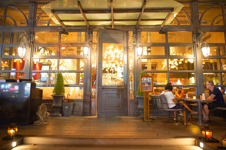 PATTAYA, THAILAND - CIRCA FEBRUARY, 2016: entryway of a restaurant in Pattaya at night time. Pattaya is a resort city in Thailand.のeditorial素材