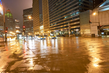 CHICAGO, IL - CIRCA MARCH, 2016: Chicago at night time. Chicago is the third most populous city in the United States.のeditorial素材