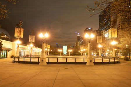 CHICAGO, IL - CIRCA MARCH, 2016: Chicago at night time. Chicago is the third most populous city in the United States.のeditorial素材