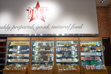 CHICAGO, IL - CIRCA MARCH, 2016: inside of Pret a Manger. Pret a Manger is a sandwich shop chain based in the United Kingdomのeditorial素材