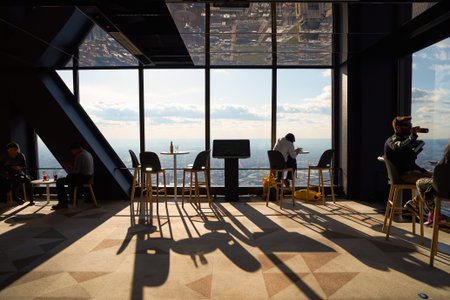 CHICAGO, IL - CIRCA MARCH, 2016: inside of John Hancock Center's observatory. The John Hancock Center is a supertall skyscraper at 875 North Michigan Avenue, Chicago.のeditorial素材