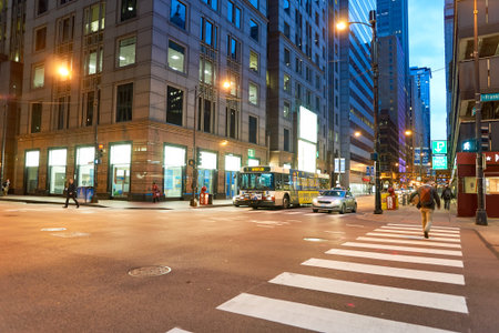 CHICAGO, IL - CIRCA MARCH, 2016: Chicago in the evening. Chicago is the third most populous city in the United States.のeditorial素材
