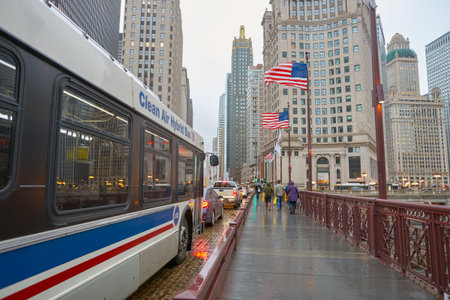 CHICAGO, IL - CIRCA APRIL, 2016: rainy day in Chicago. Chicago is the third most populous city in the United States.のeditorial素材