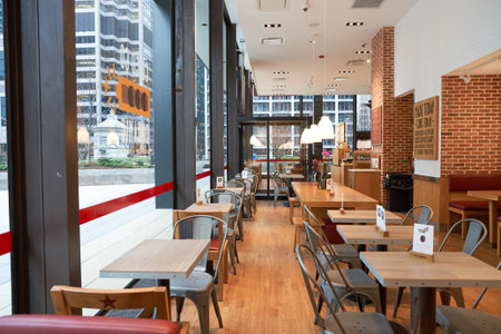 CHICAGO, IL - CIRCA MARCH, 2016: inside of Pret a Manger. Pret a Manger is a sandwich shop chain based in the United Kingdomのeditorial素材
