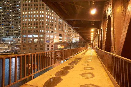 CHICAGO, IL - CIRCA APRIL, 2016: Chicago at night time. Chicago is the third most populous city in the United Statesのeditorial素材