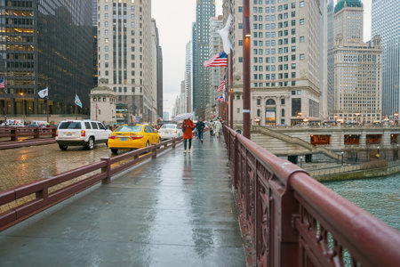 CHICAGO, IL - CIRCA APRIL, 2016: rainy day in Chicago. Chicago is the third most populous city in the United States.のeditorial素材