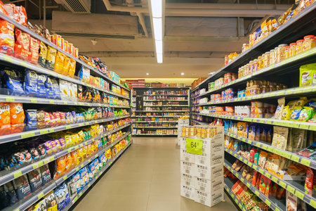 MACAO, CHINA - FEBRUARY 17, 2016: inside of a food store in Macao. Macao is an autonomous territory on the western side of the Pearl River Delta, China.のeditorial素材