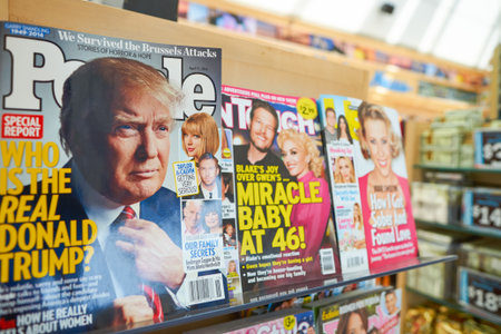 NEW YORK - APRIL 06, 2016: Donald Trump on the cover of PEOPLE. Donald John Trump is an American businessman, television personality, author, and politicianのeditorial素材
