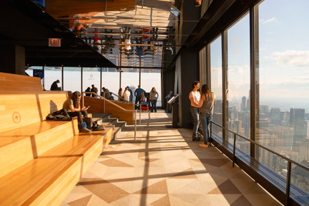 CHICAGO, IL - CIRCA MARCH, 2016: inside of John Hancock Center's observatory. The John Hancock Center is a supertall skyscraper at 875 North Michigan Avenue, Chicago.のeditorial素材