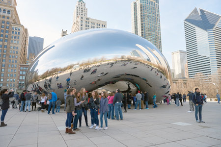 CHICAGO, IL - CIRCA MARCH, 2016: Cloud Gate in the daytime. Cloud Gate is a public sculpture by Indian-born British artist Anish Kapoor.のeditorial素材