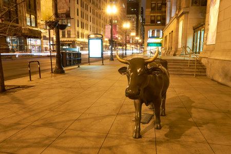 CHICAGO, IL - CIRCA MARCH, 2016: Chicago at night time. Chicago is the third most populous city in the United States.のeditorial素材