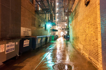 CHICAGO, IL - CIRCA MARCH, 2016: Chicago at night time. Chicago is the third most populous city in the United States.のeditorial素材