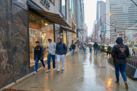 CHICAGO, IL - CIRCA APRIL, 2016: rainy day in Chicago. Chicago is the third most populous city in the United States.のeditorial素材