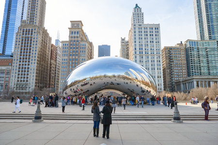 CHICAGO, IL - CIRCA MARCH, 2016: Cloud Gate in the daytime. Cloud Gate is a public sculpture by Indian-born British artist Anish Kapoor.のeditorial素材