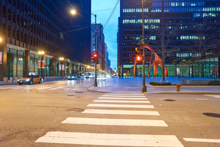 CHICAGO, IL - CIRCA MARCH, 2016: Chicago in the evening. Chicago is the third most populous city in...
