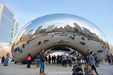 CHICAGO, IL - CIRCA MARCH, 2016: Cloud Gate in the daytime. Cloud Gate is a public sculpture by Indian-born British artist Anish Kapoor.のeditorial素材