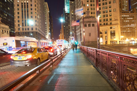 CHICAGO, IL - CIRCA APRIL, 2016: Chicago at night time. Chicago is the third most populous city in the United States.のeditorial素材