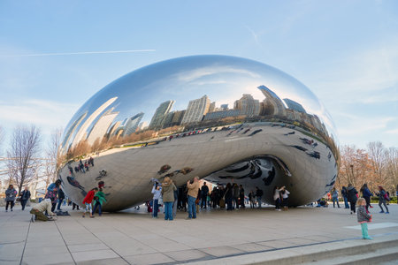 CHICAGO, IL - CIRCA MARCH, 2016: Cloud Gate in the daytime. Cloud Gate is a public sculpture by...