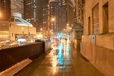 CHICAGO, IL - CIRCA MARCH, 2016: Chicago at night time. Chicago is the third most populous city in the United States.のeditorial素材
