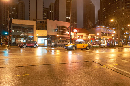 CHICAGO, IL - CIRCA MARCH, 2016: Chicago at night time. Chicago is the third most populous city in...