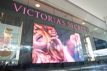 NEW YORK - APRIL 06, 2016: Victoria's Secret store in JFK Airport. Victoria's Secret is an American designer, manufacturer and marketer of women's premium lingerie, womenswear and beauty products.のeditorial素材