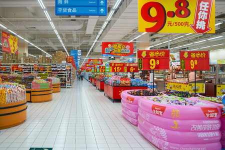 SHENZHEN, CHINA - CIRCA MAY, 2016: inside of Walmart store. Wal-Mart Stores, Inc. is an American...
